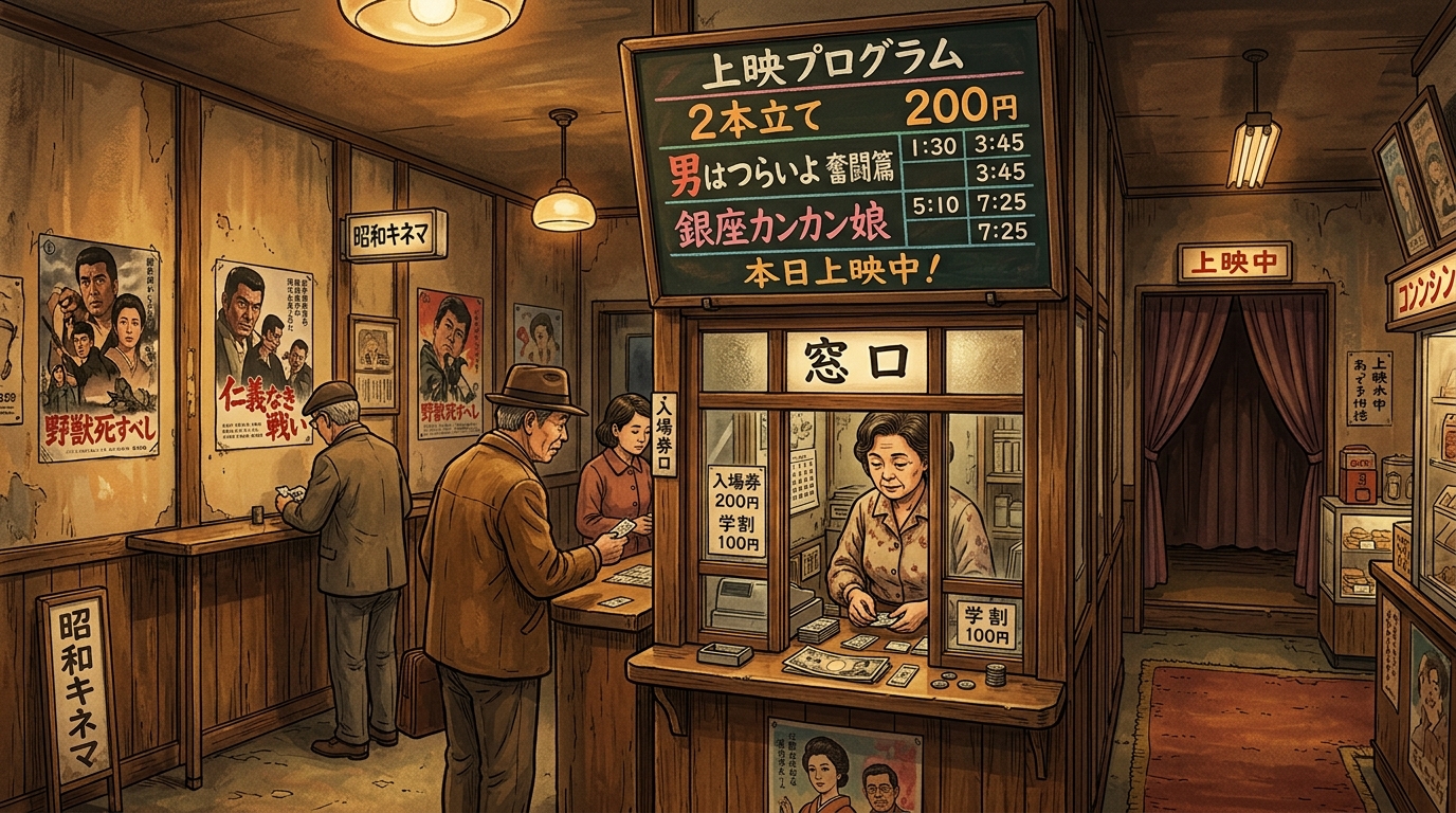 池袋・文芸坐 2本立て200円の上映案内とチケット売り場