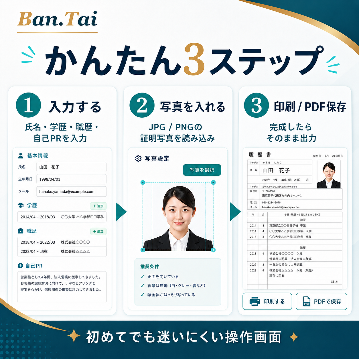 スマート履歴書ジェネレーターのかんたん3ステップ